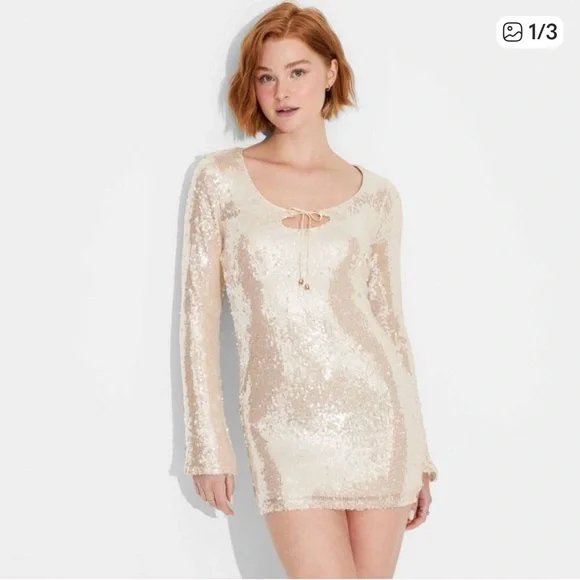 Wild Fable Dresses | Sequin Long Sleeve Mini Dress | Color: Cream | Size: Xs | Laylan356'S Closet